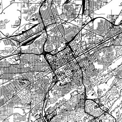 1:1 square aspect ratio vector road map of the city of  Birmingham Alabama in the United States of America with black roads on a white background.