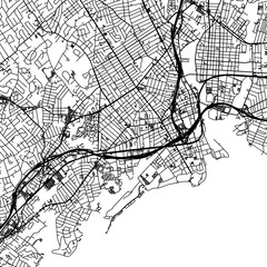 Fototapeta na wymiar 1:1 square aspect ratio vector road map of the city of Bridgeport Connecticut in the United States of America with black roads on a white background.
