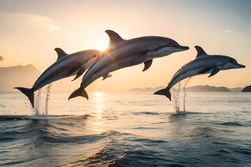 dolphins jumping into the sea