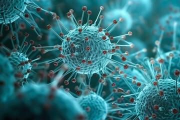 Close-up intricate view of virus structures through powerful microscope 
