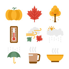Set of Autumn Season Color Elements and Icons Pack
