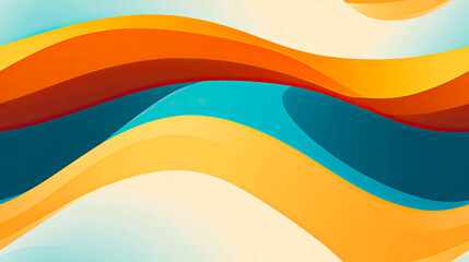 70s Retro Style lines and waves in psychedelic colors in orange, pale blue, yellow and greens. Seamless tapestry wall art or texture pattern.