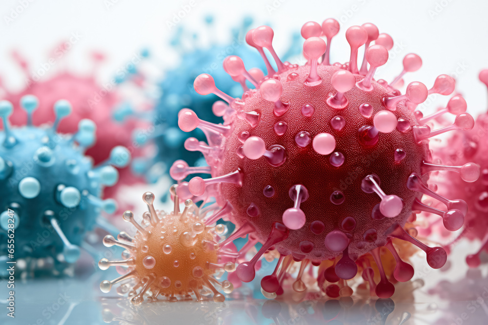 Poster detailed macro image of virus structures isolated on a white background