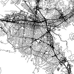 Naklejka premium 1:1 square aspect ratio vector road map of the city of Corona California in the United States of America with black roads on a white background.
