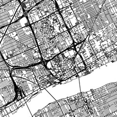 Naklejka premium 1:1 square aspect ratio vector road map of the city of Detroit Center Michigan in the United States of America with black roads on a white background.