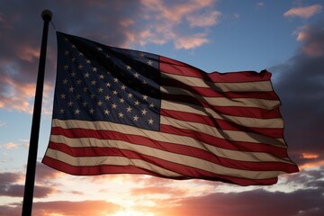 Empty meeting room in office with america flag. Generative AI