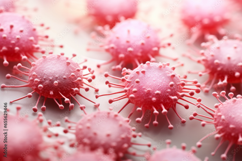 Poster focused macro image of virus-infected cells isolated on a white background
