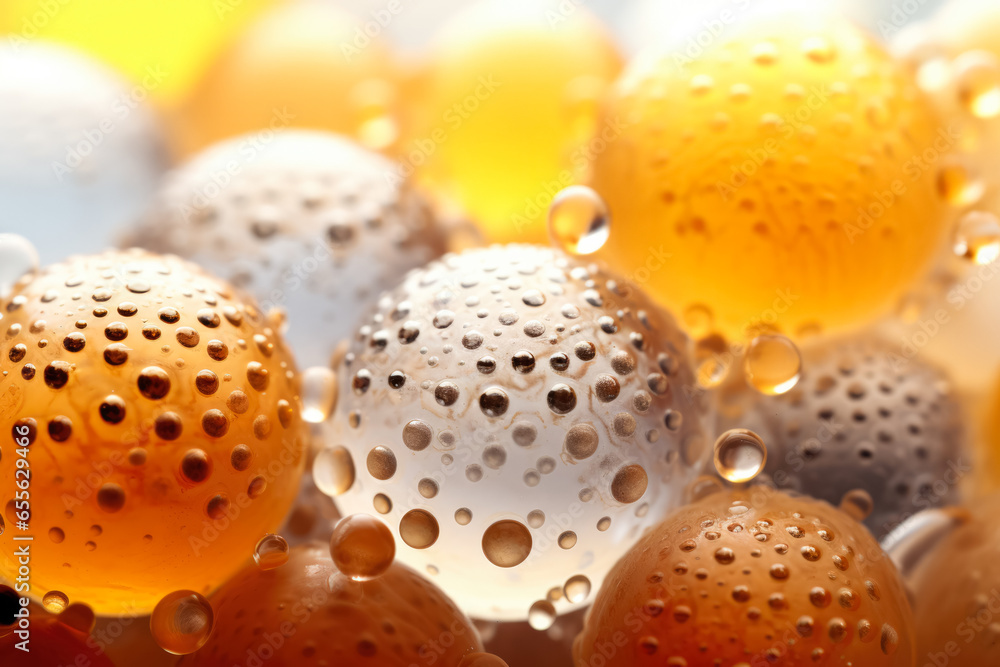 Poster high-quality macro photos of pollen grains under a microscope isolated on a white background