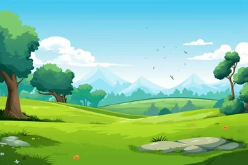 Foto op Canvas Grassland landscape cartoon background © Sri ani