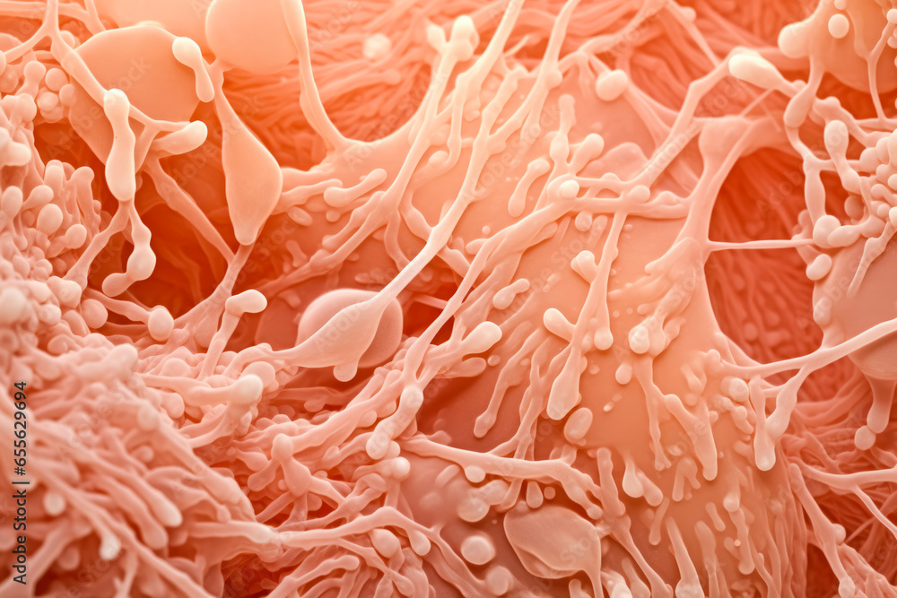 Poster highly magnified macro yeast cell structures under a microscope isolated on a white background
