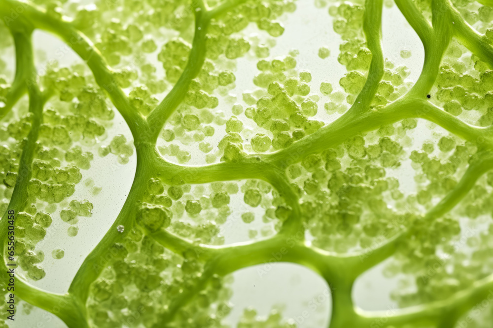 Poster macro photography of microscopic algae structures isolated on a white background