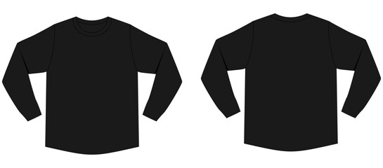 black t shirt long sleeve mock up front and back views - obrazy, fototapety, plakaty