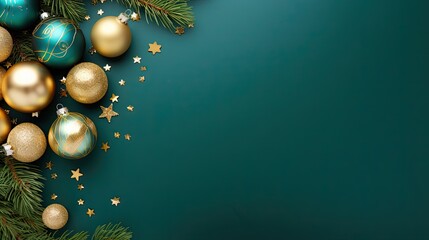 Naklejka na ściany i meble Merry Christmas ornament plant gift green plain background border arrangement