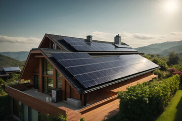 solar panels on the roof of house with eco green concept environment