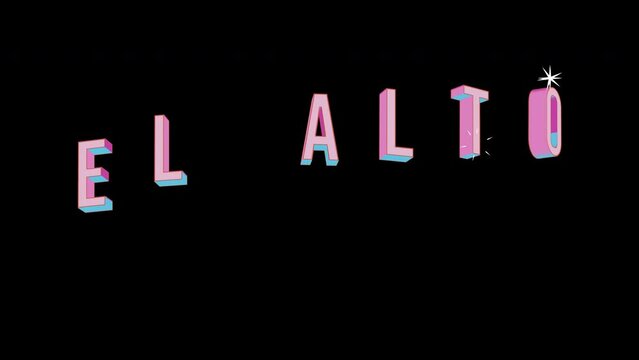 Bright letters jump merrily in the inscription EL ALTO City . Retro. Alpha channel black. Looped from frame 120 to 240, Alpha BW at the end