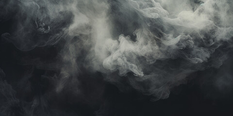 White smoke or steam of dry ice flowing on a dark black background showing a mysterious atmosphere