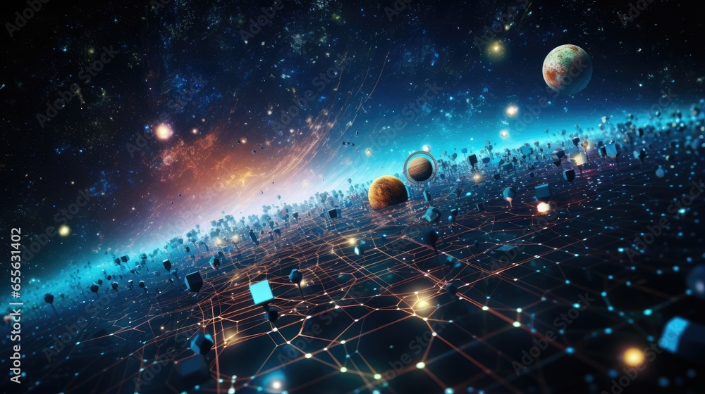 Poster ai 3d image of the galaxy universe space with electronic circuit board
