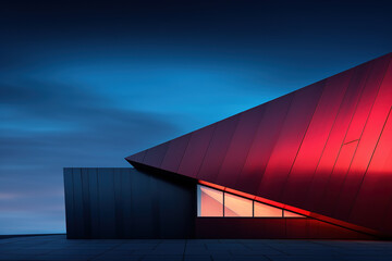 Modern polygon shape black and red building exterior design - obrazy, fototapety, plakaty