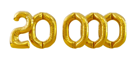 3D render of 20k or 20000 followers thank you Gold balloons, twenty thousand gold number balloons