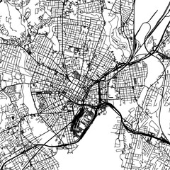 1:1 square aspect ratio vector road map of the city of  New Haven Connecticut in the United States of America with black roads on a white background.