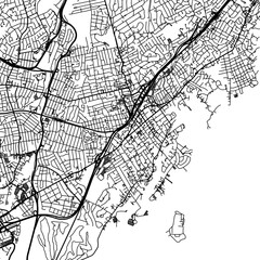 Fototapeta na wymiar 1:1 square aspect ratio vector road map of the city of New Rochelle New York in the United States of America with black roads on a white background.