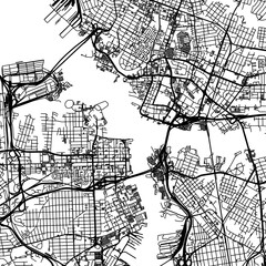 1:1 square aspect ratio vector road map of the city of  Norfolk - Portsmouth Center Virginia in the United States of America with black roads on a white background.