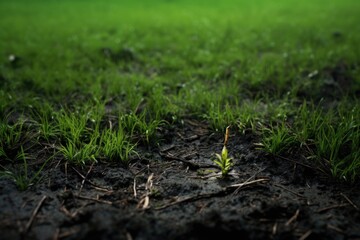 a surviving patch of green grass in a burnt field