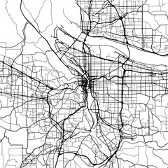 1:1 square aspect ratio vector road map of the city of  Portland Oregon in the United States of America with black roads on a white background.