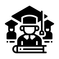 The graduation icon is represented by a person wearing graduation attire on top of a book