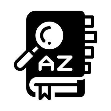 recommend clip art: Dictionary book icon represented with a magnifying glass and a book