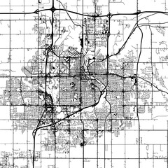 1:1 square aspect ratio vector road map of the city of  Sioux Falls South Dakota in the United States of America with black roads on a white background.
