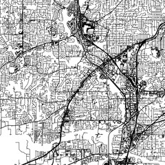 1:1 square aspect ratio vector road map of the city of  Tigard Oregon in the United States of America with black roads on a white background.