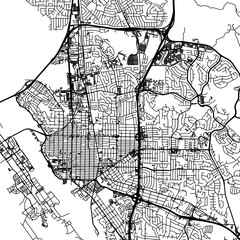 Fototapeta na wymiar 1:1 square aspect ratio vector road map of the city of Vallejo California in the United States of America with black roads on a white background.