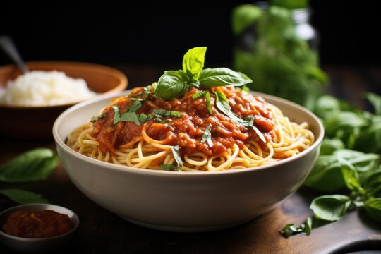 Bowl Of Spaghetti With Homemade Marinara Sauce