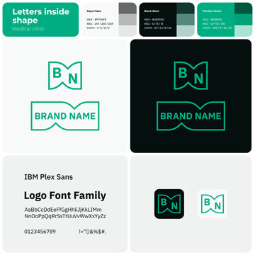 Medical clinic logo with brand name. Brand name icon. Creative design element and visual identity. Template with IBM plex sans font. Suitable for healthcare, medical facility and hospital.