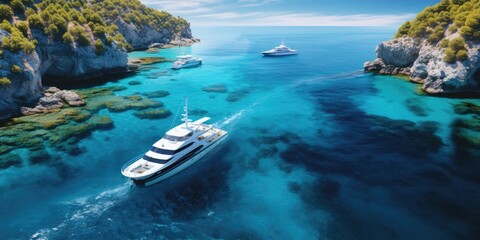 In Croatia, Yachts Glide Atop The Serene Surface Of The Adriatic Sea, Showcasing Luxurious Travel...