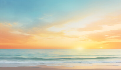 Fototapeta premium An enchanting gradient that transitions from warm, soft oranges and yellows at the horizon to soothing pastel blues high above that captures the serene beauty of a tranquil sunset or sunrise