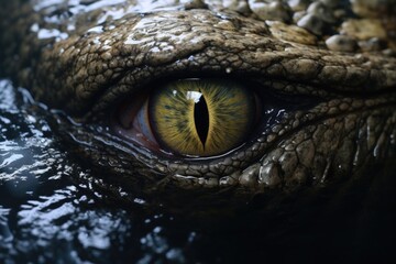 a reptilian eye of an alligator peering out from water