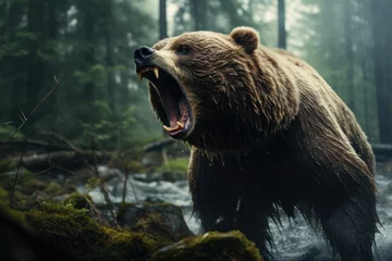 Schilderijen op glas a bear roaring in the wild © Alfazet Chronicles