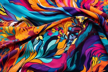 Vibrant fabric with abstract patterns and bright colors. Generative AI