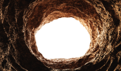 Inside a cave. Transparent white space in the end 