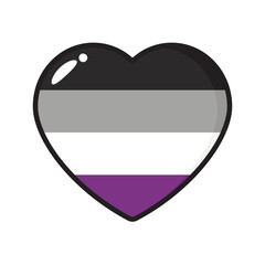 Fototapeta premium Black, gray, white and purple colored heart icon, as the colors of the asexual flag. LGBTQI concept. Flat vector illustration. 
