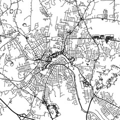 1:1 square aspect ratio vector road map of the city of  Woonsocket Rhode Island in the United States of America with black roads on a white background.