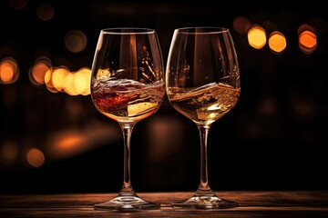 two wine glasses clinking together