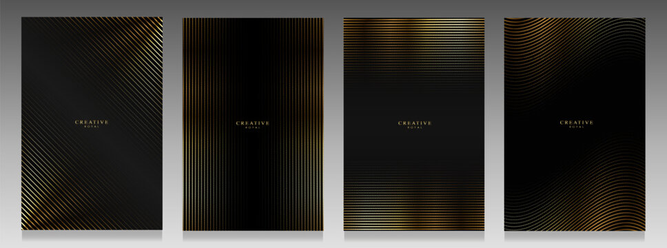Gold and black cover set. Luxury design whit dotted pattern. Vector illustration for elegant invitation, business and formal event first class.