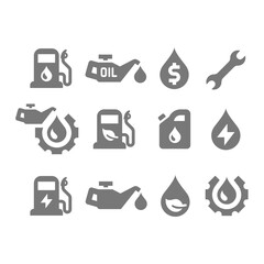 Petrol, gas and motor oil vector icon set. Gasoline, fuel station icons.