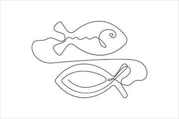 Continuous Line Fish Icon, Monoline Fishing Symbol, One Line Tuna Silhouette, Salmon Sign