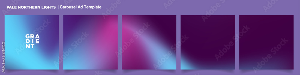 Poster smooth northern lights gradient carousel ad template. dark blue and purple gradation wave. continuou