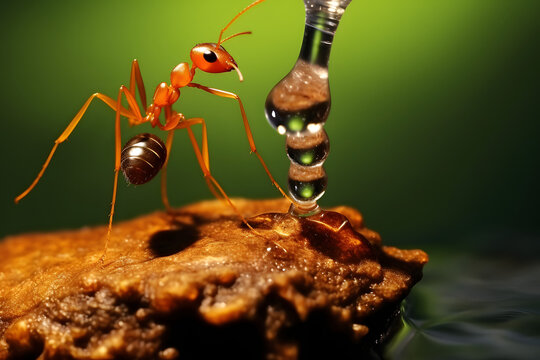 ants drinking water photography style Made with Generative AI