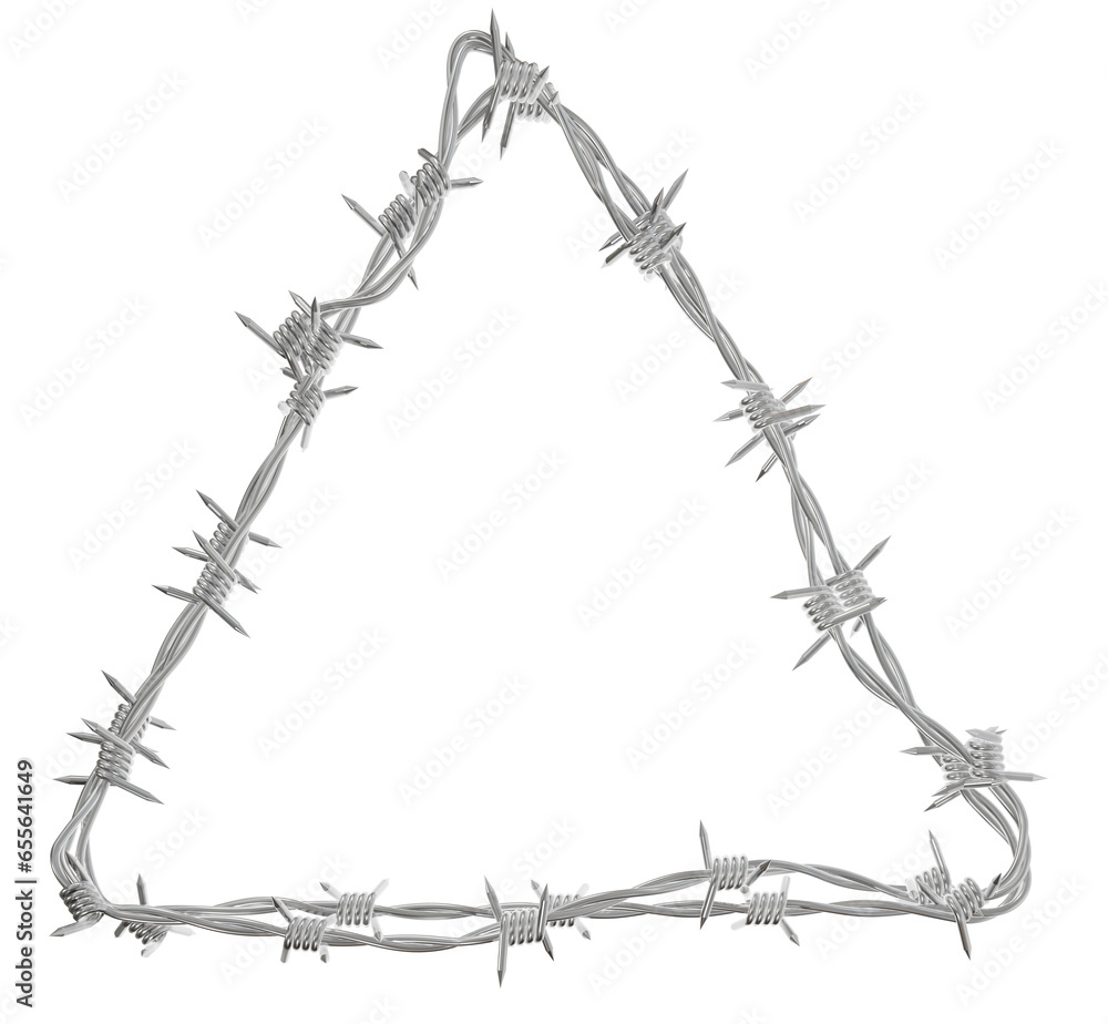 Poster a 3d illustration of a triangular shape with rounded corners made from barbed wire.